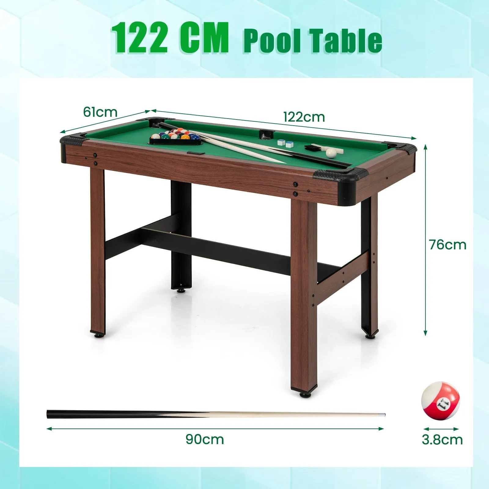 122 cm Wooden Pool Table for Kids and Adults-Green