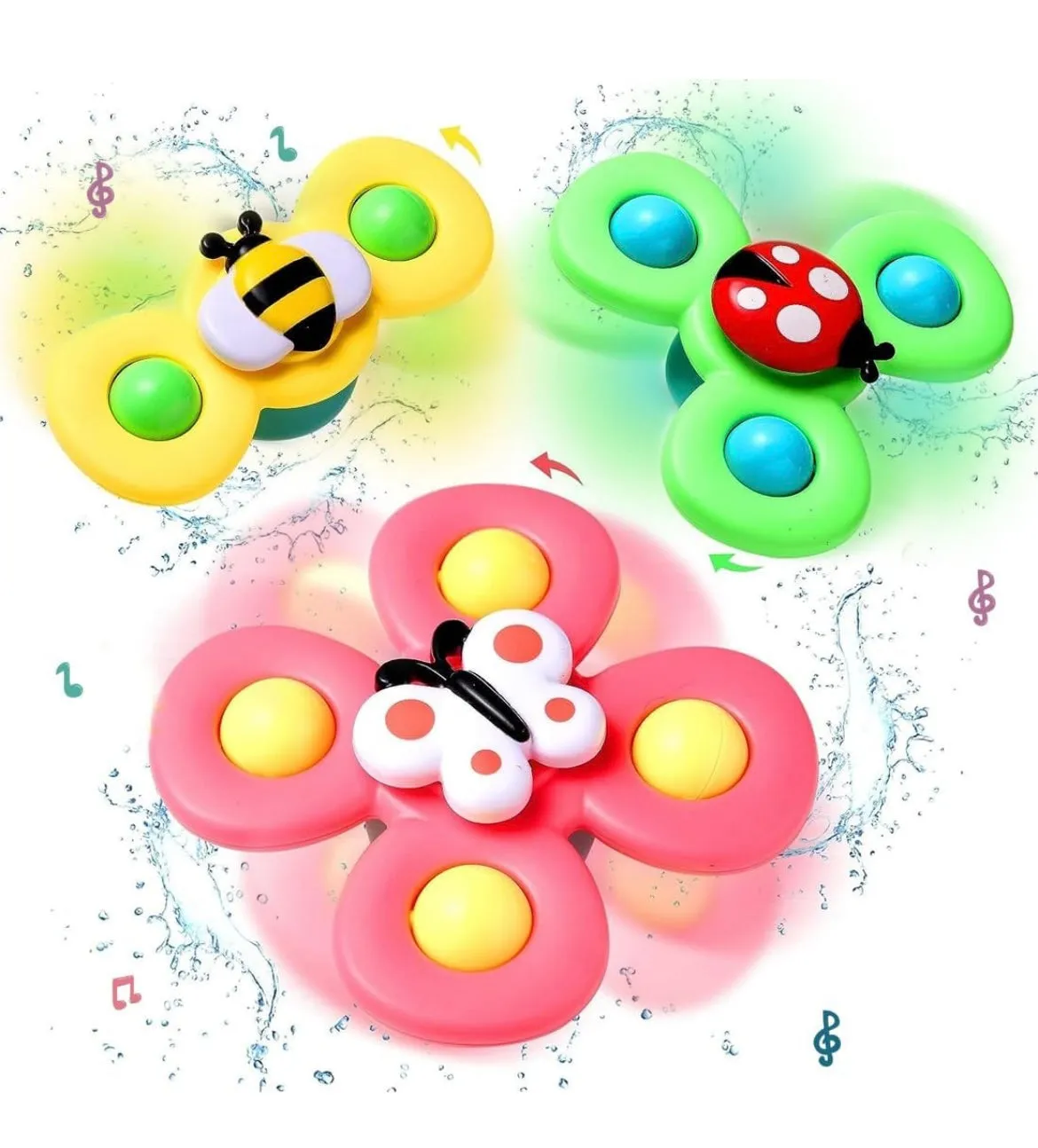 Baby Bath Toys 3 PCS Insect Suction Cup Spinner Toy for Baby Boys Girls Pop up Toy Waterproof Suction Cup Spinning Top Rotating Montessori Learning Toy