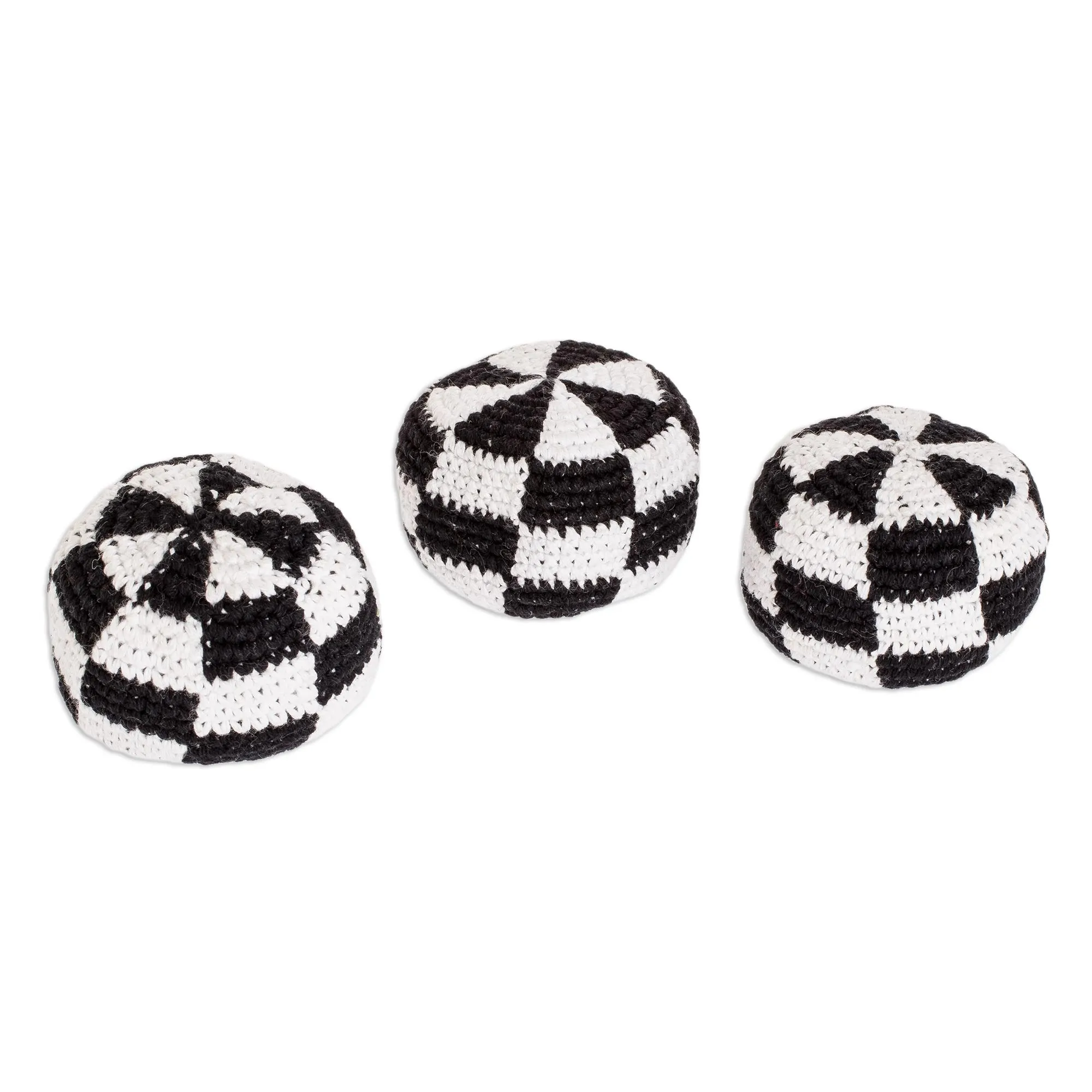 Black and White Check Hacky Sacks (Set of 3) - Checkers | NOVICA