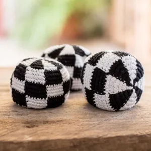 Black and White Check Hacky Sacks (Set of 3) - Checkers | NOVICA