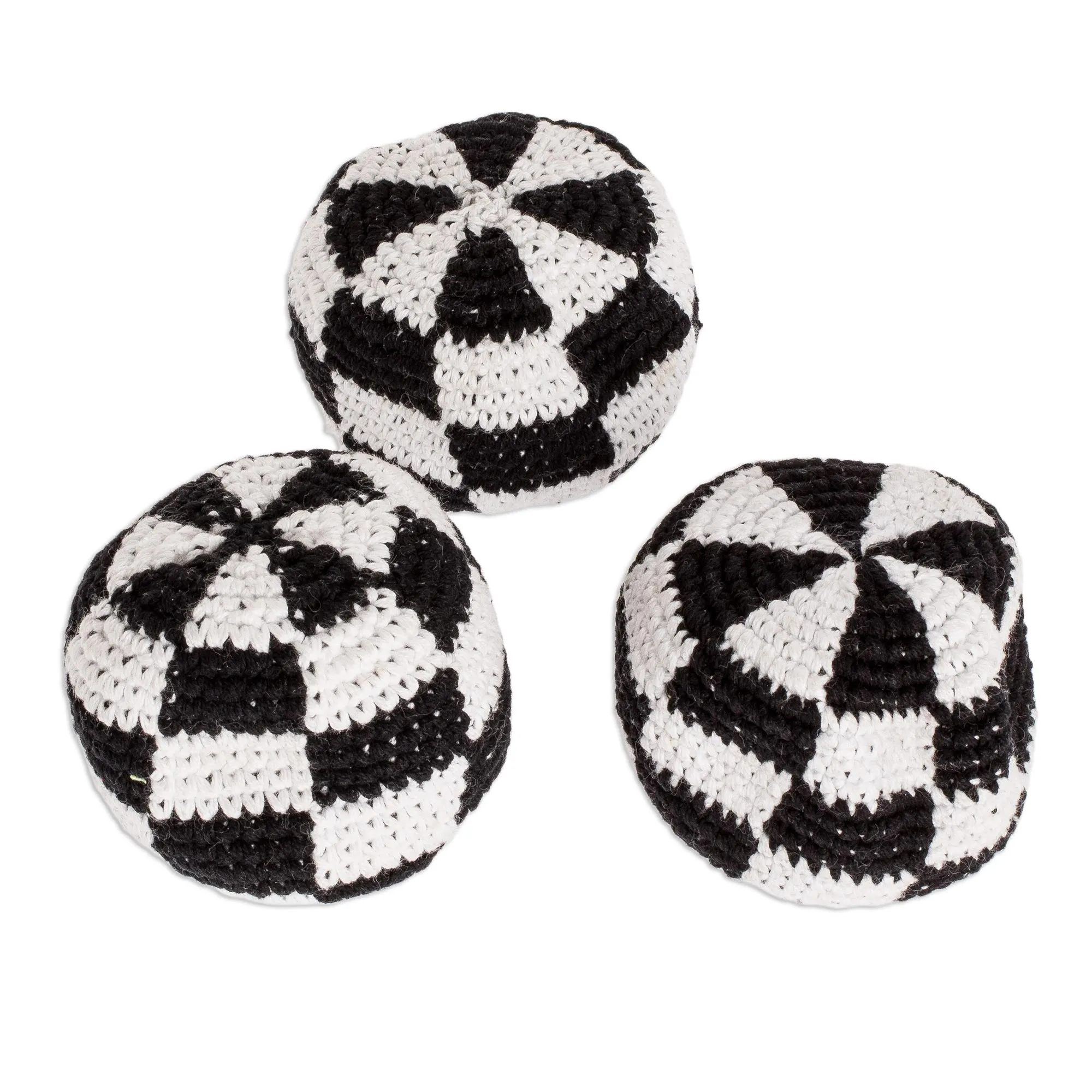 Black and White Check Hacky Sacks (Set of 3) - Checkers | NOVICA