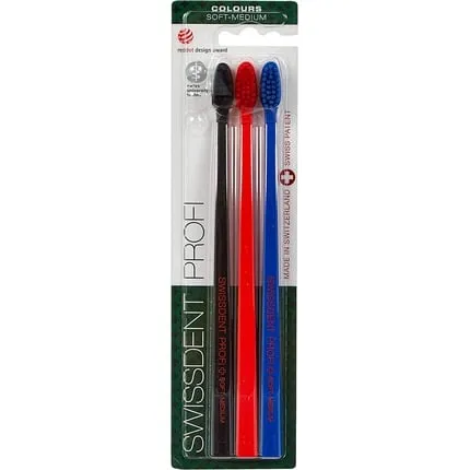 Colors Professional Toothbrush with medium soft bristles in a patented spoon shape - pack of 3 . Swissdent