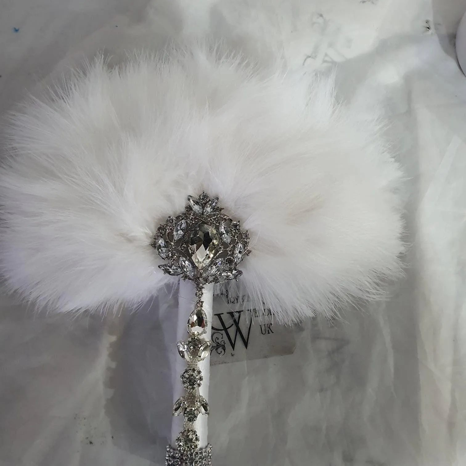 Feather Fan bouquet luxury alternative Bouquet Great Gatsby wedding style -ANY COLOUR Artificial bouquet by Crystal wedding uk