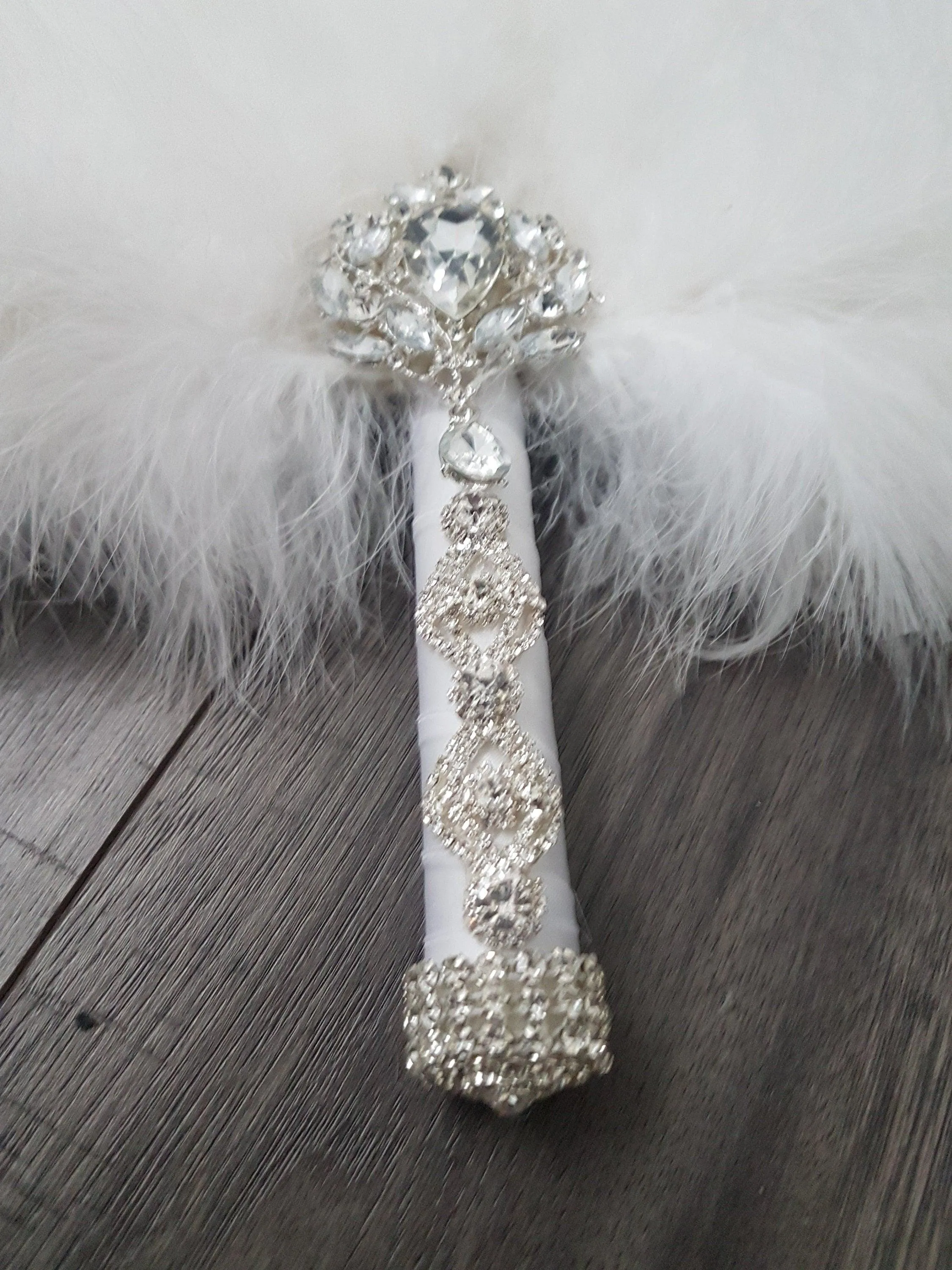 Feather Fan bouquet luxury alternative Bouquet Great Gatsby wedding style -ANY COLOUR Artificial bouquet by Crystal wedding uk