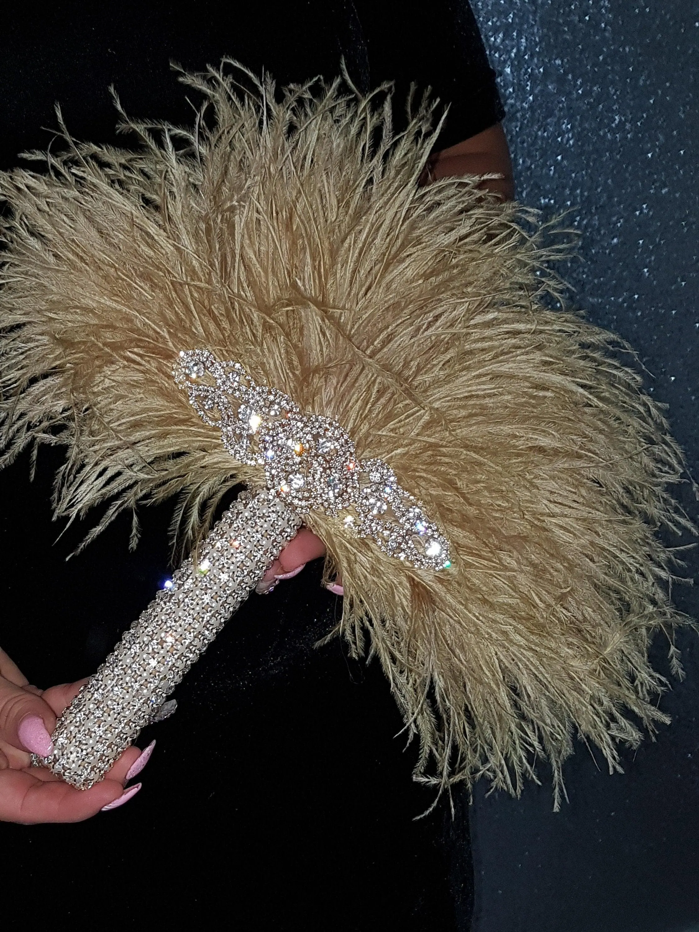 Feather Fan bouquet luxury alternative Bouquet Great Gatsby wedding style -ANY COLOUR Artificial bouquet by Crystal wedding uk