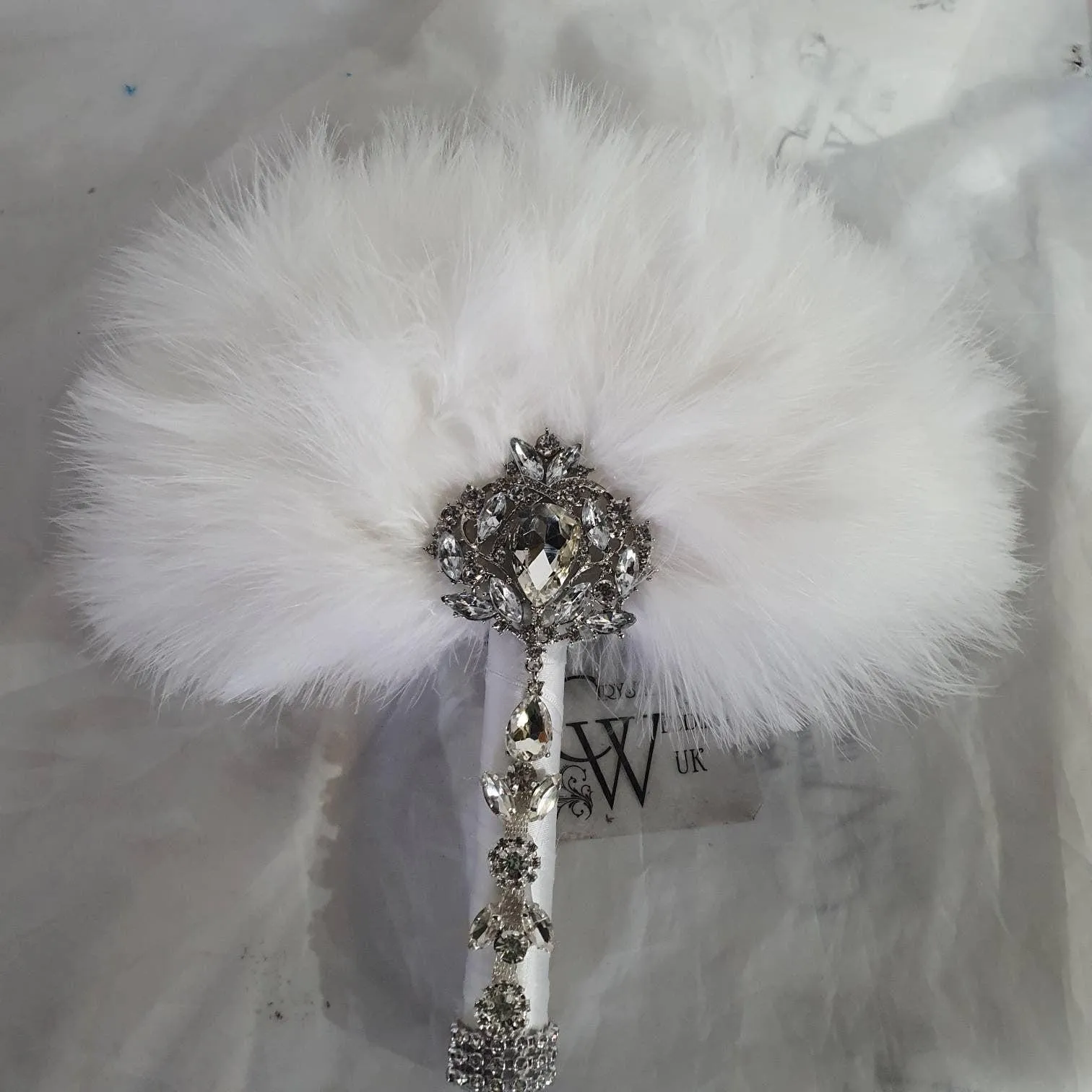 Feather Fan bouquet luxury alternative Bouquet Great Gatsby wedding style -ANY COLOUR Artificial bouquet by Crystal wedding uk