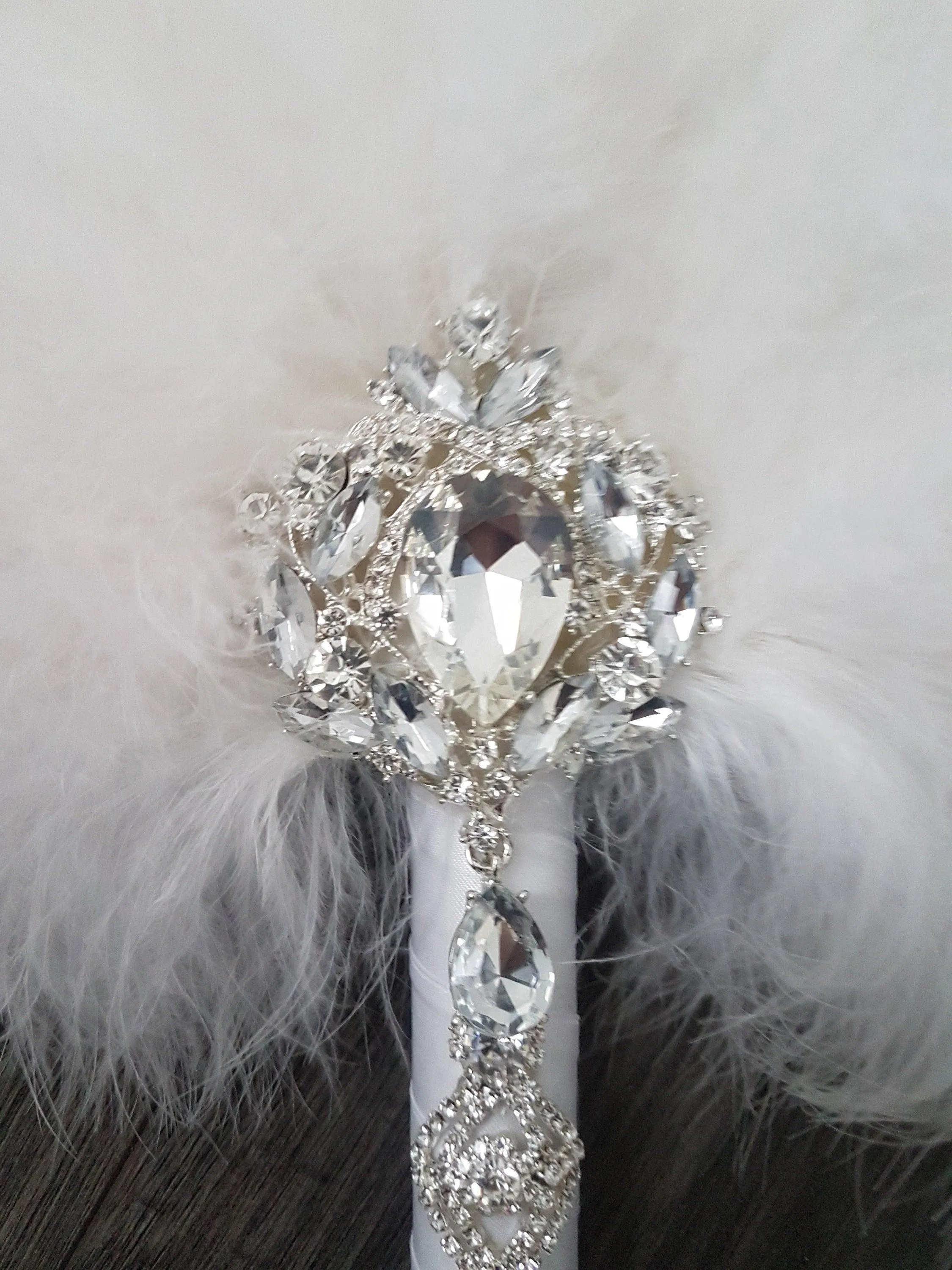 Feather Fan bouquet luxury alternative Bouquet Great Gatsby wedding style -ANY COLOUR Artificial bouquet by Crystal wedding uk