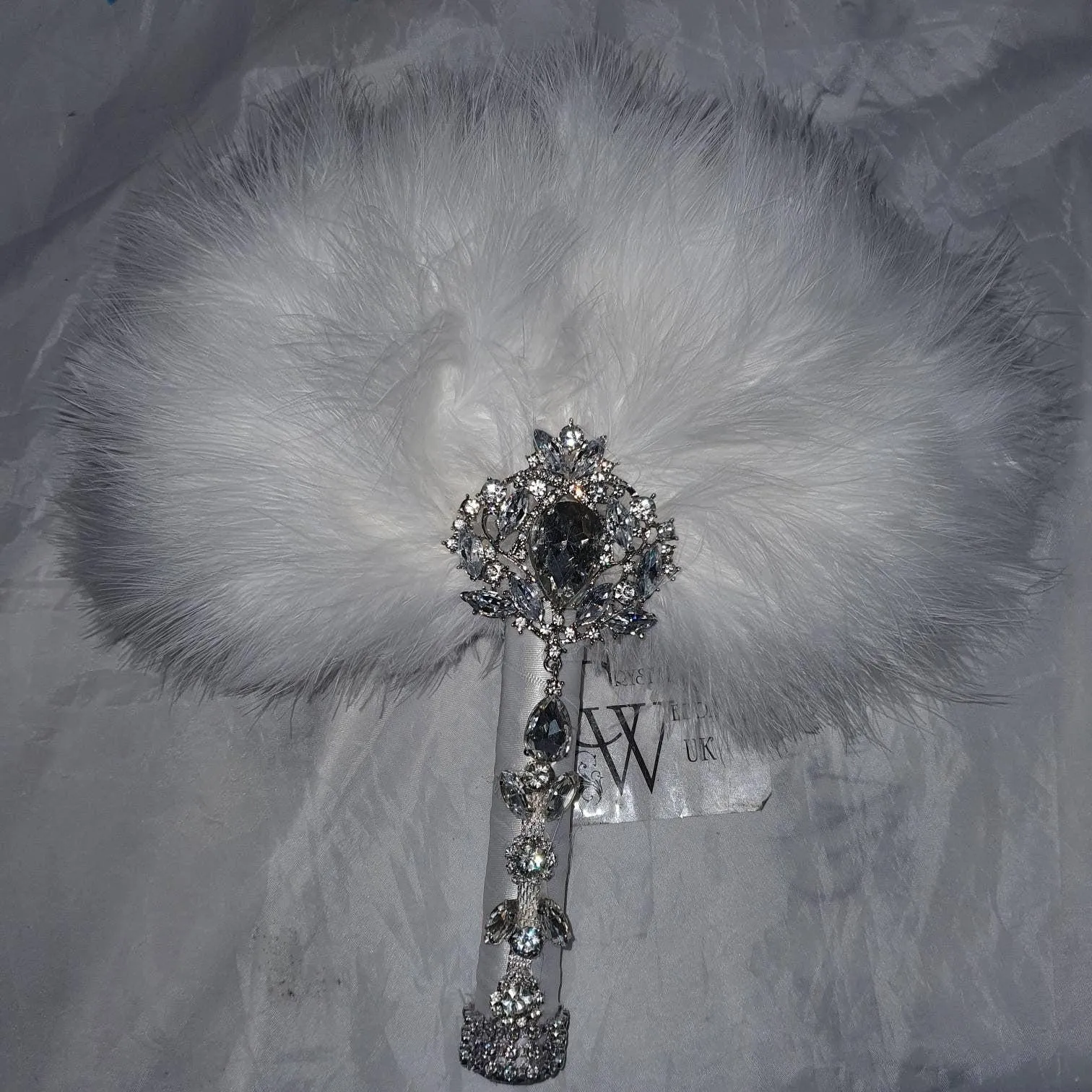 Feather Fan bouquet luxury alternative Bouquet Great Gatsby wedding style -ANY COLOUR Artificial bouquet by Crystal wedding uk