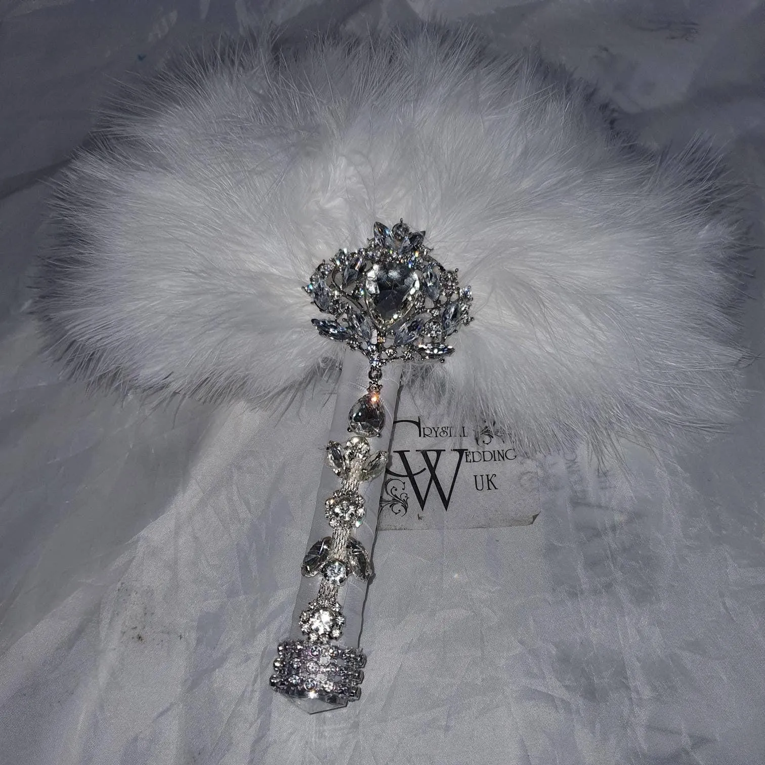 Feather Fan bouquet luxury alternative Bouquet Great Gatsby wedding style -ANY COLOUR Artificial bouquet by Crystal wedding uk