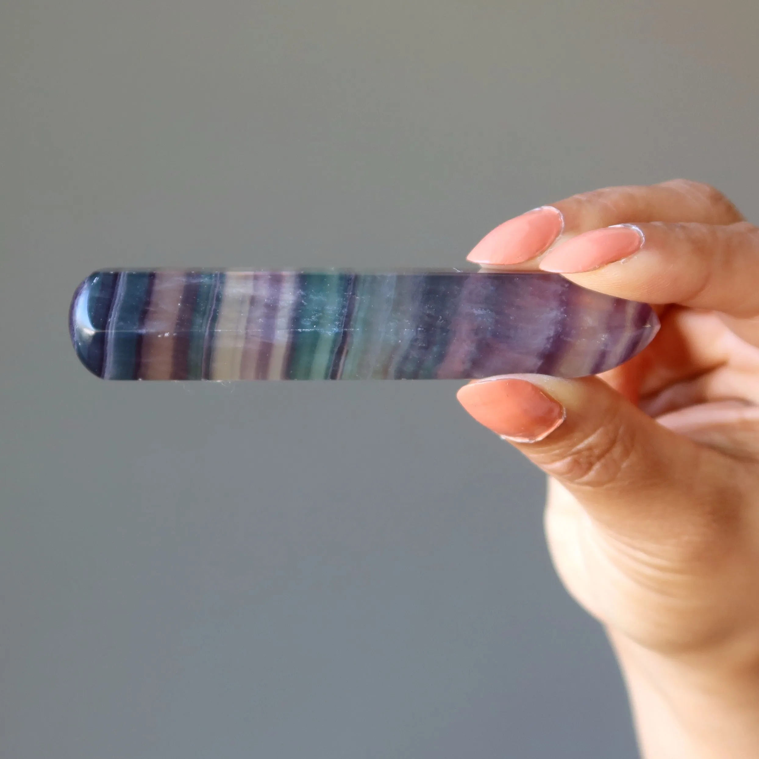 Fluorite Massage Wand Purple Green Striped Chakra Energy Stone