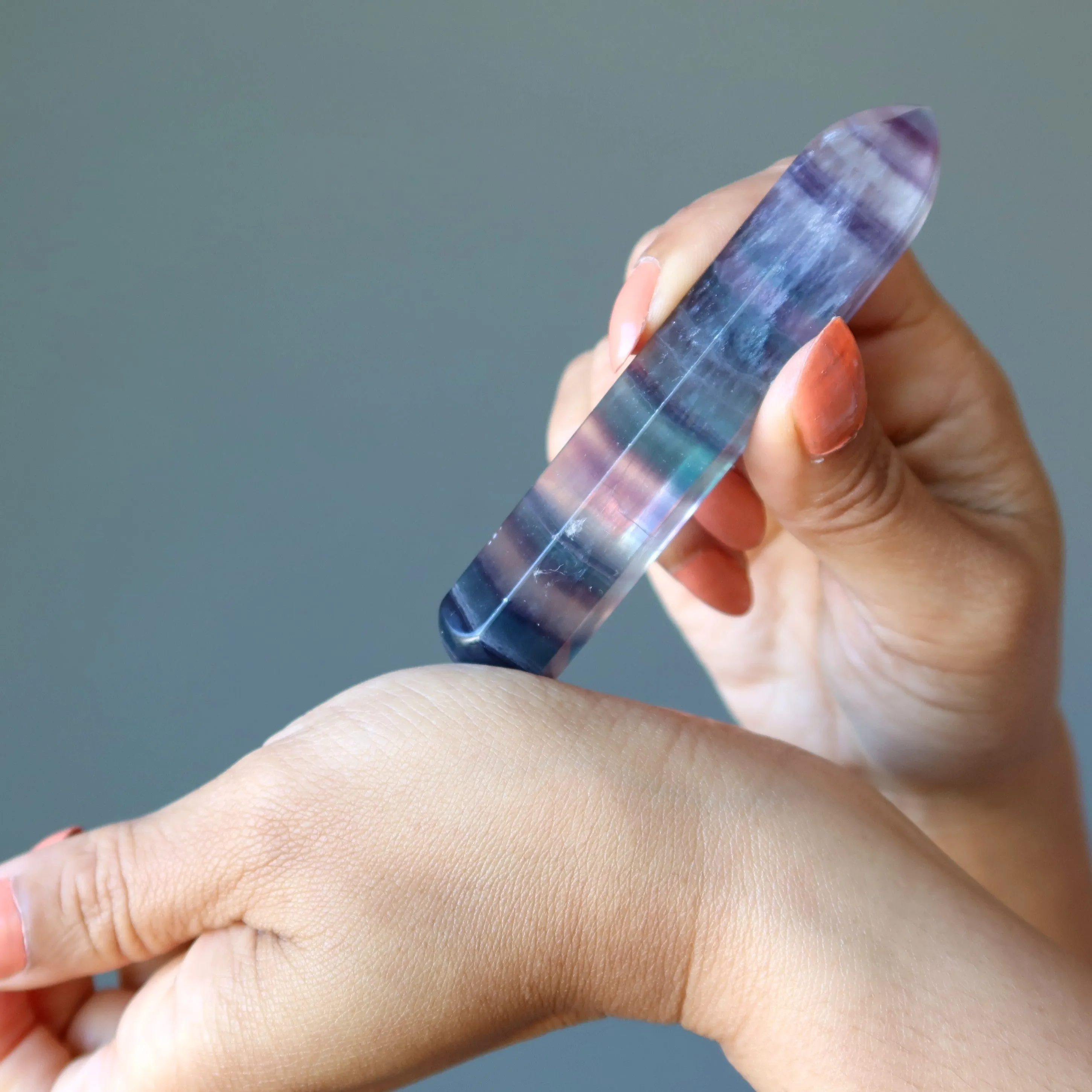 Fluorite Massage Wand Purple Green Striped Chakra Energy Stone