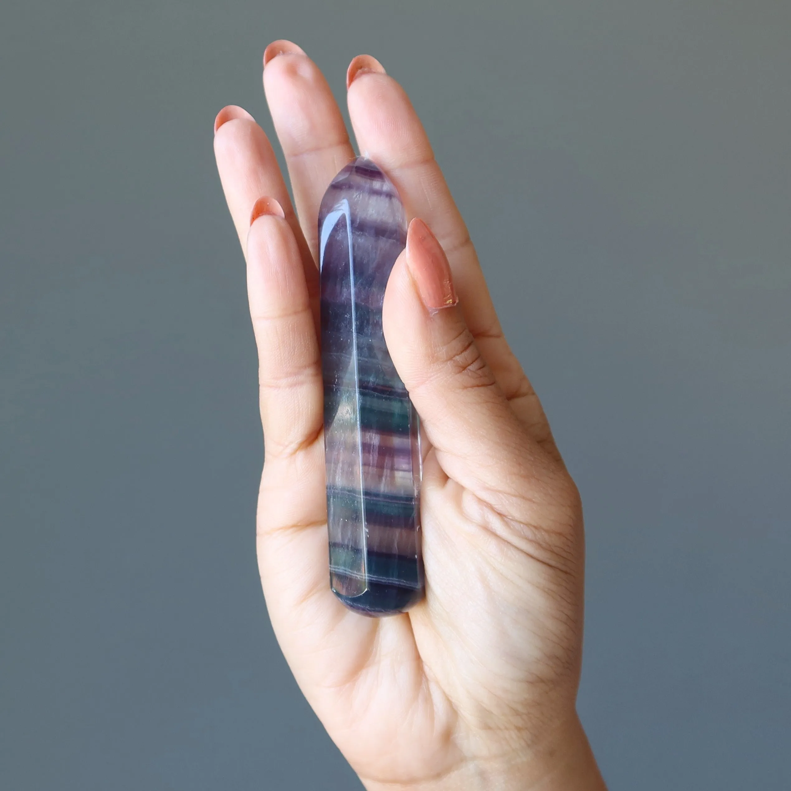 Fluorite Massage Wand Purple Green Striped Chakra Energy Stone