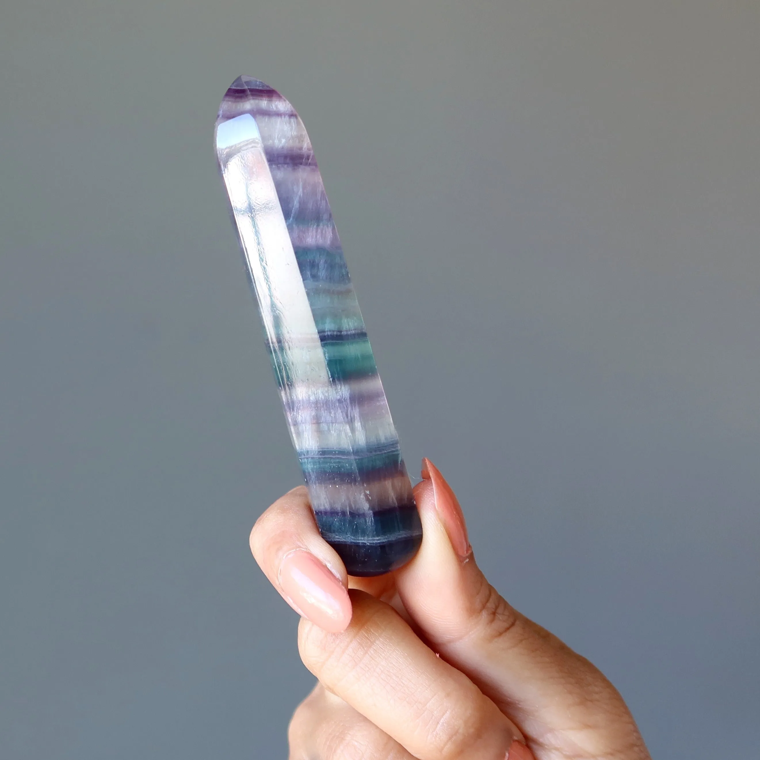 Fluorite Massage Wand Purple Green Striped Chakra Energy Stone