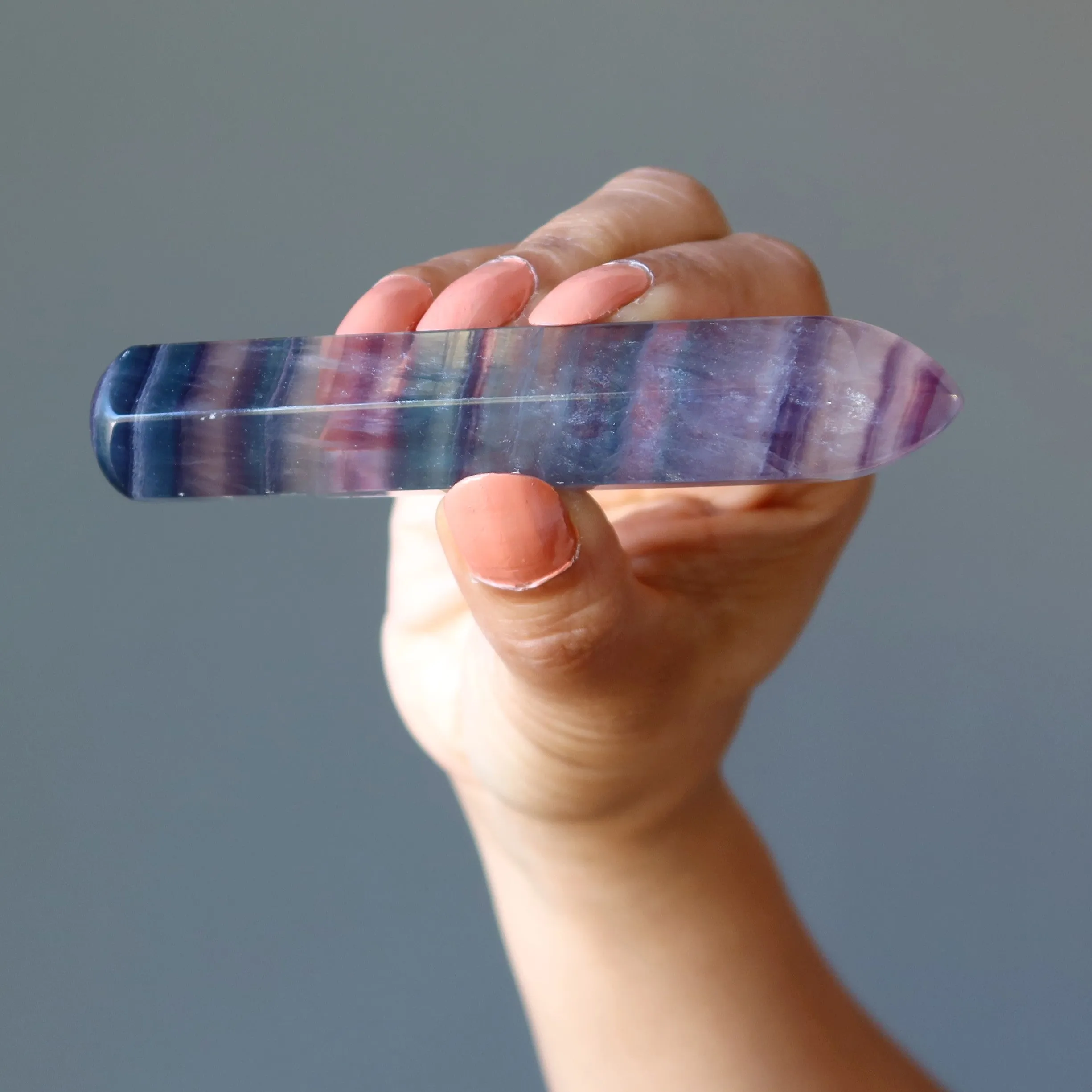 Fluorite Massage Wand Purple Green Striped Chakra Energy Stone