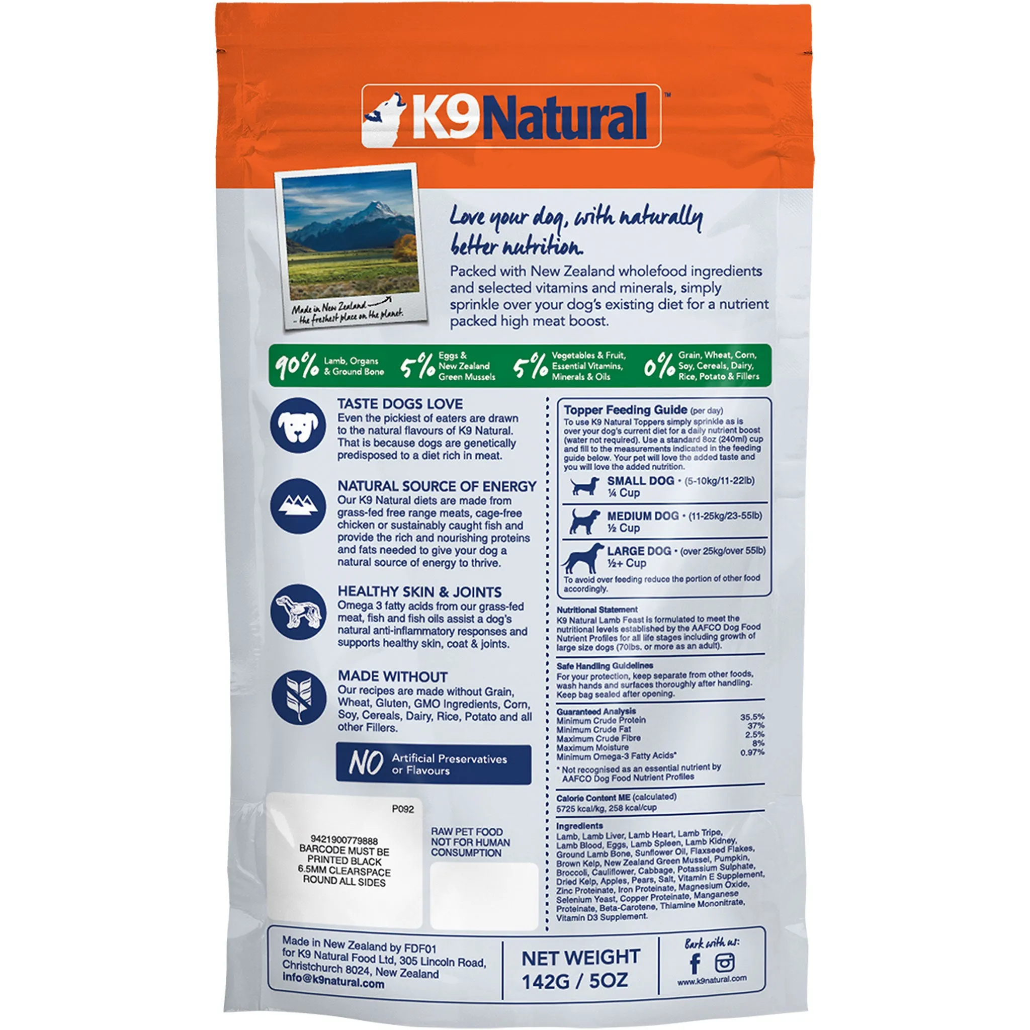 K9 Natural Freeze-Dried Raw Topper Lamb Dog Food