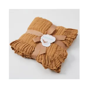 Muslin Baby Blanket Frill Hem - Biscuit