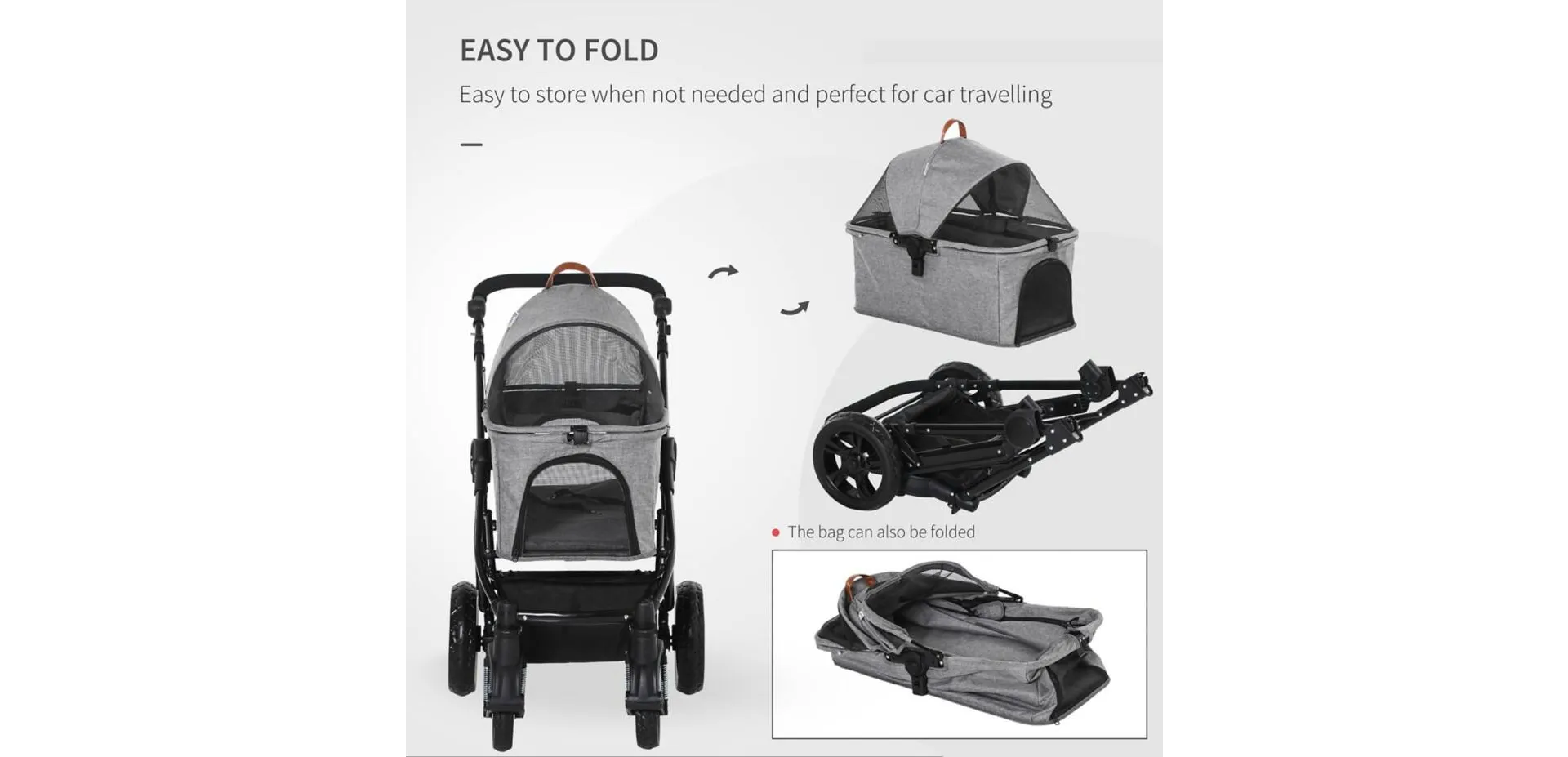 PawHut Dog Stroller Detachable Adjustable Handlebar Grey