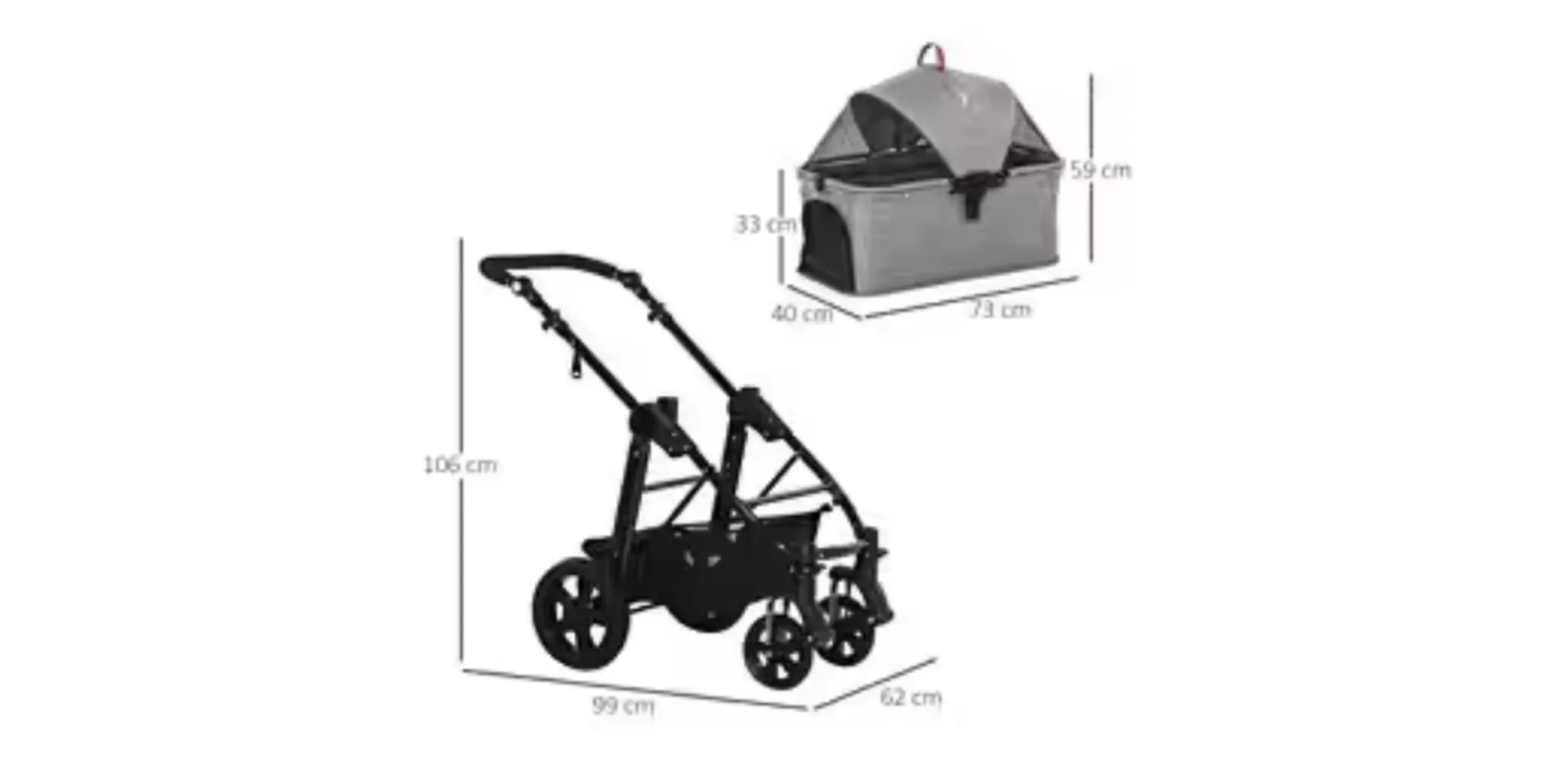 PawHut Dog Stroller Detachable Adjustable Handlebar Grey