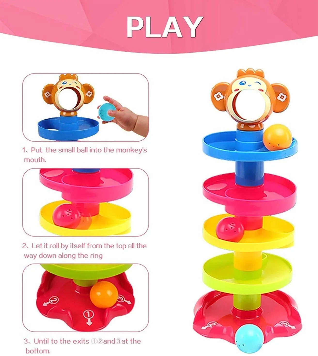 PRIME DEALS Monkey Ball Drop Toy For Babies And Toddlers, New 5 Layer Tower Run With Swirling Ramps And 3 Puzzle Rattle Balls, Best Educational Development Toy Set For Kids, Multi color