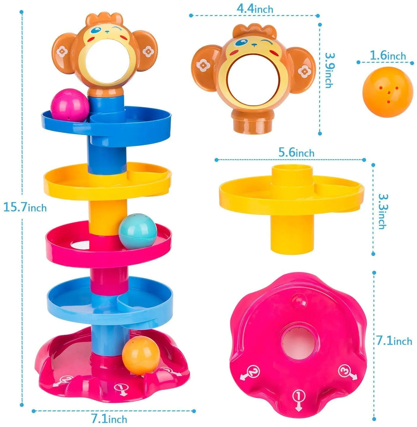 PRIME DEALS Monkey Ball Drop Toy For Babies And Toddlers, New 5 Layer Tower Run With Swirling Ramps And 3 Puzzle Rattle Balls, Best Educational Development Toy Set For Kids, Multi color