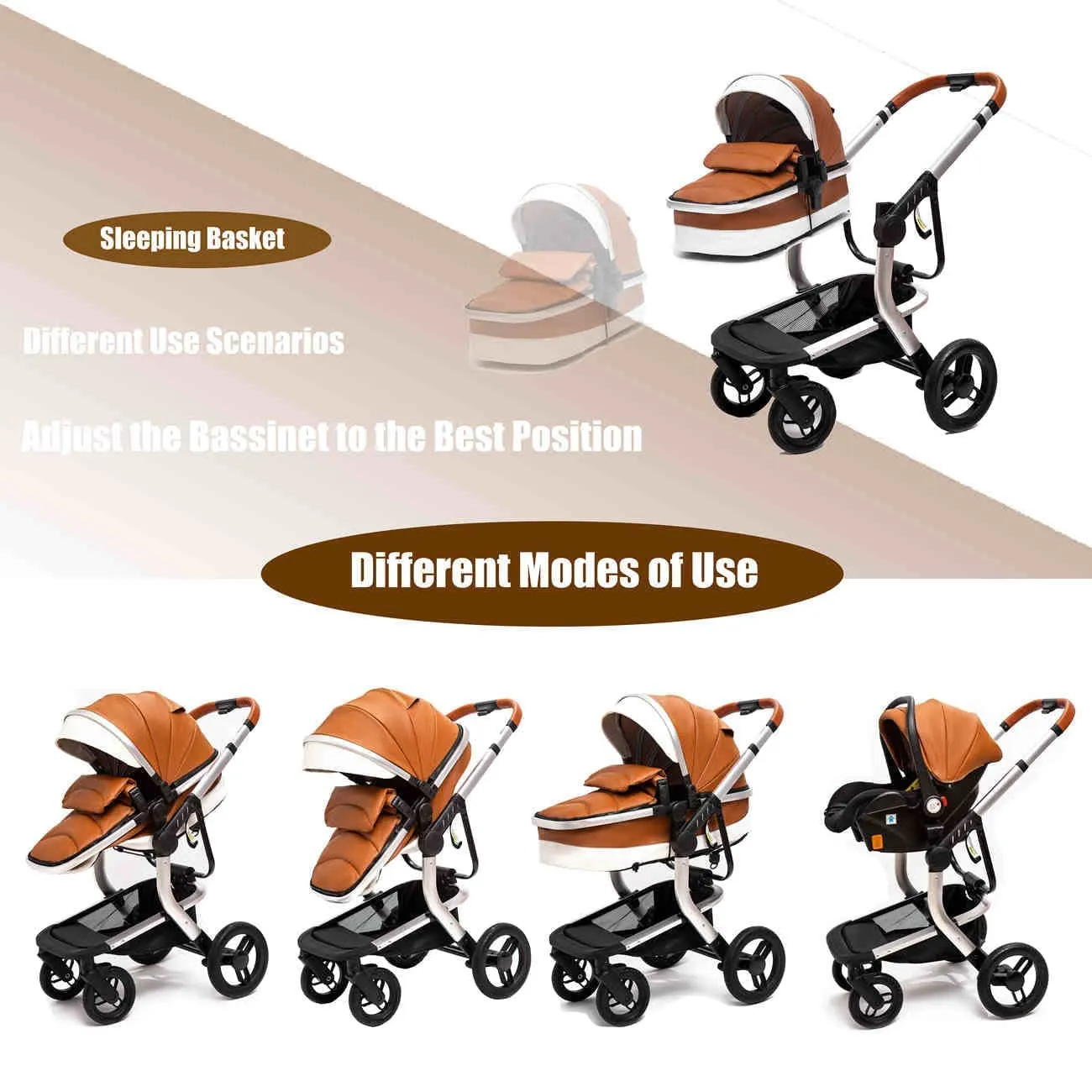 Red Upgraded Luxury 3-in-1 Baby Stroller