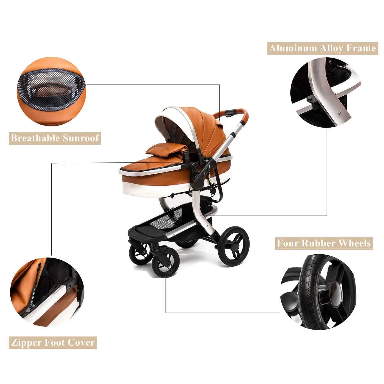 Red Upgraded Luxury 3-in-1 Baby Stroller