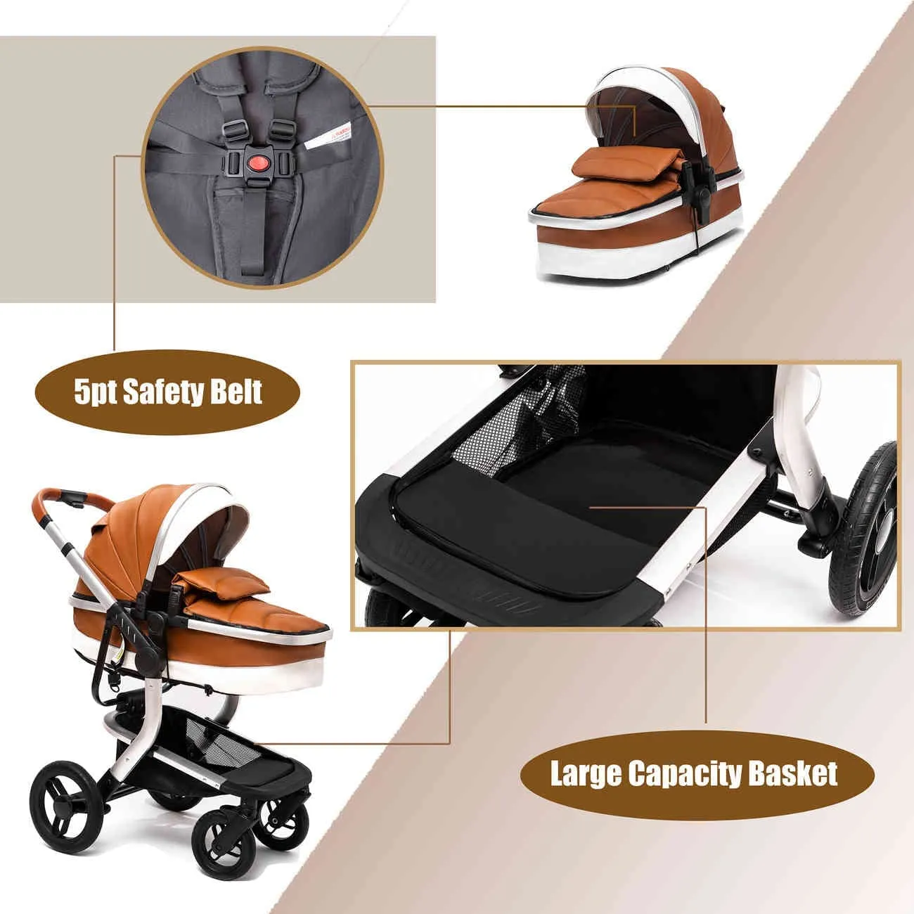 Red Upgraded Luxury 3-in-1 Baby Stroller