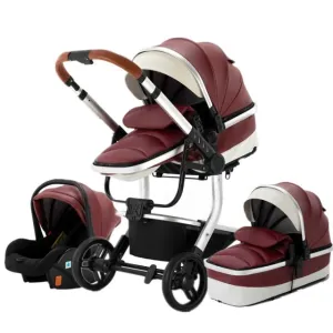 Red Upgraded Luxury 3-in-1 Baby Stroller