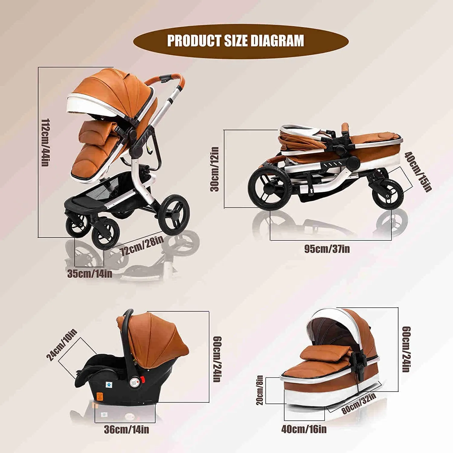 Red Upgraded Luxury 3-in-1 Baby Stroller