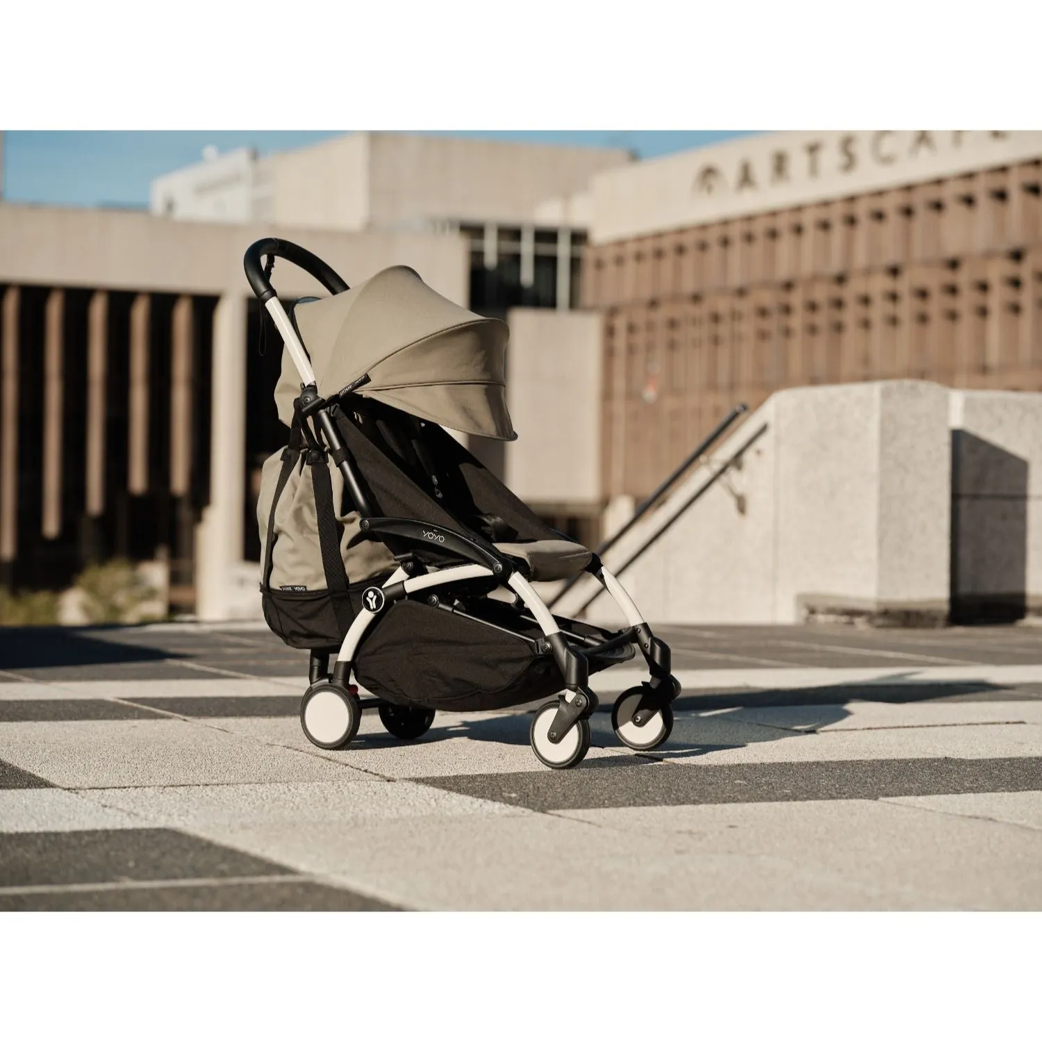 Stokke YOYO³ Newborn Shell 6  Complete Baby Stroller Set - White Frame with Toffee Newborn Shell & 6  Color Pack (Pre-Order; Est. Delivery in 4-6 Weeks)