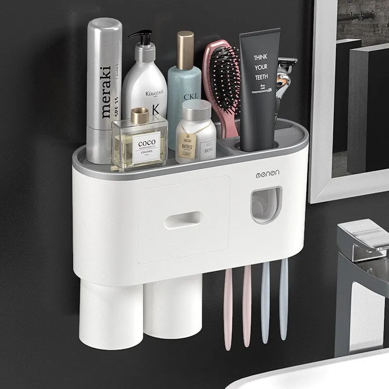 Toothbrush Holder Magnetic Cups Automatic Toothpaste Dispenser Storage