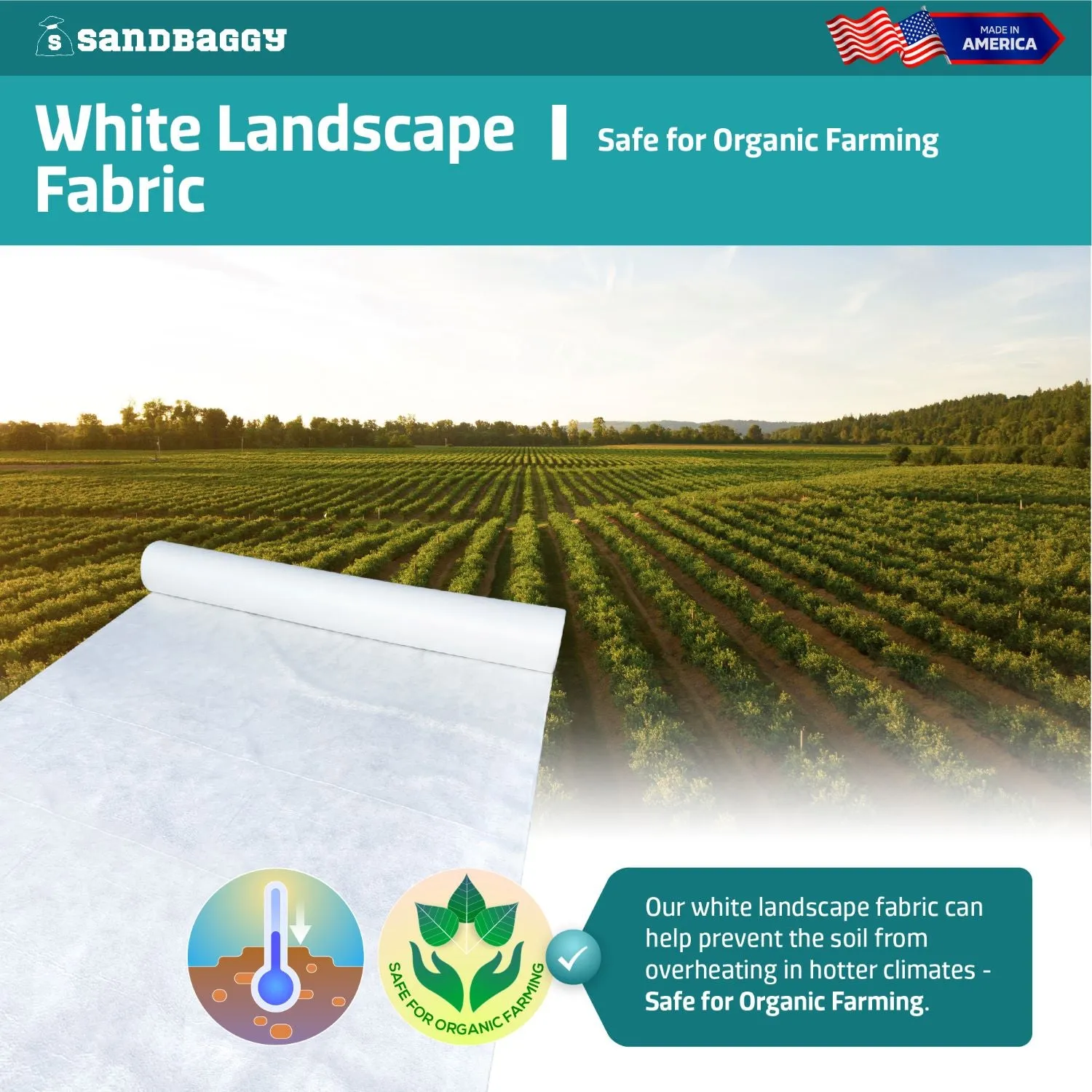 White Landscape Fabric (8 oz) - Ideal for Hot Climates - Weed Barrier, Ground Cover, Garden - Made in USA