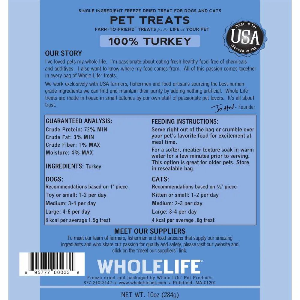 Whole Life Originals Freeze Dried Turkey Breast Cat & Dog Treats 10oz